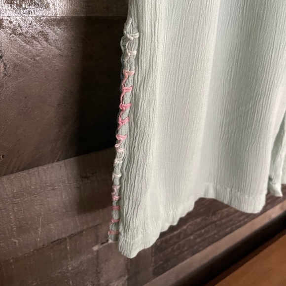 Summer Pants Wide Leg Sage/Mint Green Lightweight Hippie Boho Festival - Picture 6 of 12